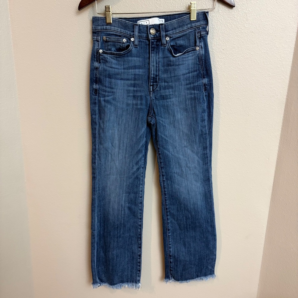 AYR The Bomb Pop Jeans 27S High Rise Straight Raw Hem Blue Denim